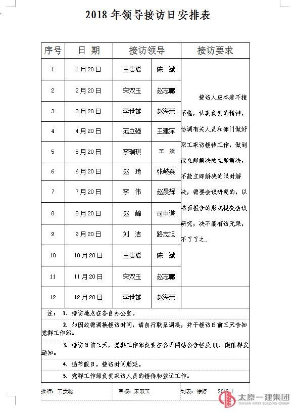 2018年領(lǐng)導(dǎo)接訪日安排表